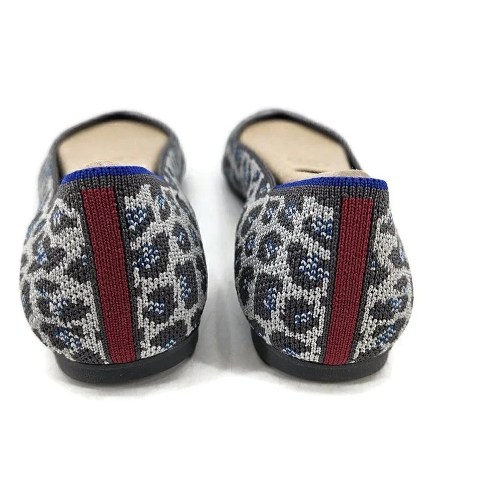 New Rothys The Flat Grey Spotted Womens 7.5 Ballet Flat Shoes Leopard
